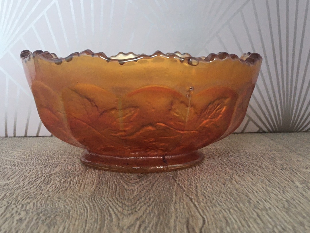 Carnival Glass Sugar Bowl Vintage Marigold Orange Glass With Grape Vine