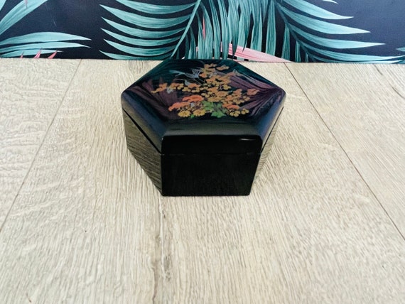 小さな黒い六角形の小物入れ – 花柄のプラスチック - Etsy 日本