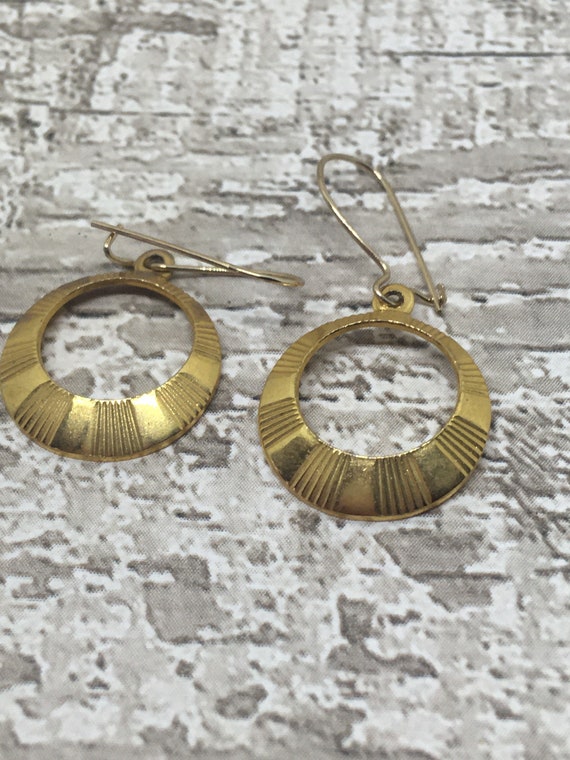 Small golden drop hoops . vintage dangle earrings