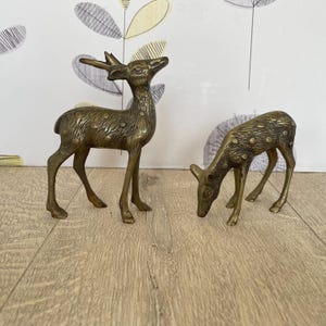Pair of brass deer figurines - one stag and one doe