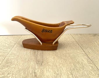 Lord Nelson gelbe Sauciere mit Wynncraft Holzständer - Vintage Serviergeschirr