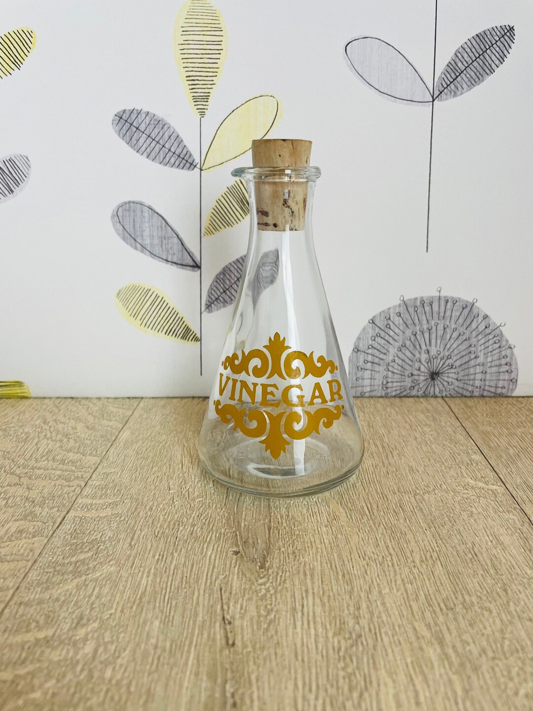 Glass Vinegar Jug With Cork Retro Jug With Mustard Yellow Etsy