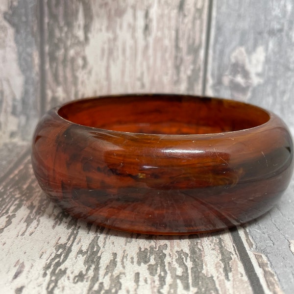 wide brown root beer bangle -  vintage marbled plastic bangle for women