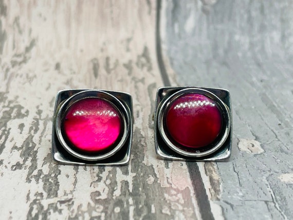 Mid century modern ruby red moonglow cuff links -… - image 2