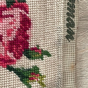 Vintage Needlepoint With Pink Rose Pattern Small Rectangular Craft ...