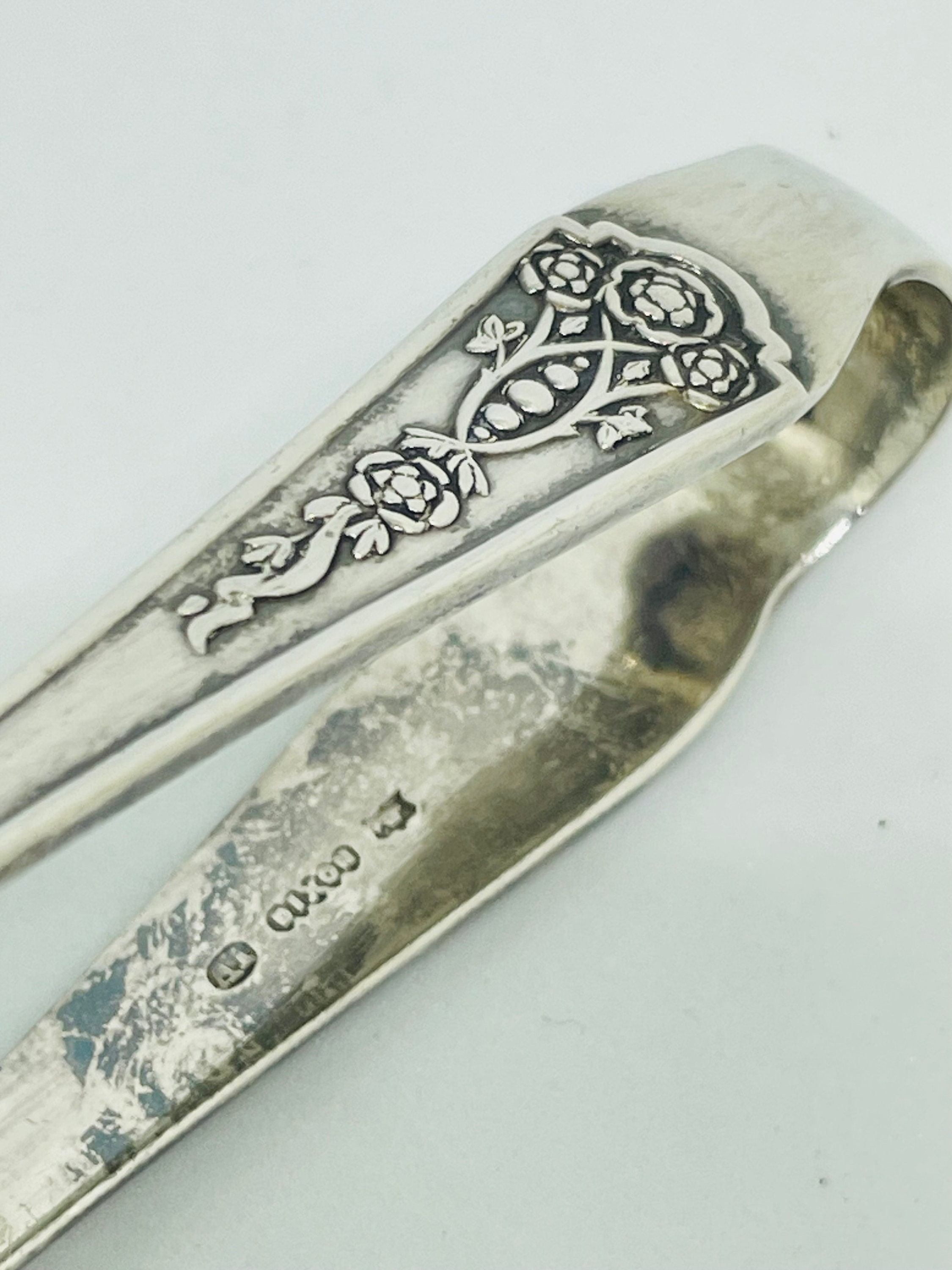 Silver-plated Sugar Tongs – Ornate Rose Handle, Dixon A1, C.1950s
