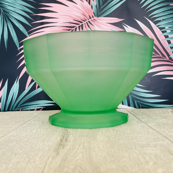 Davidson glass dodecagon glass flower bowl - frosted matte green glass - pattern number 283 -  large glass rose bowl