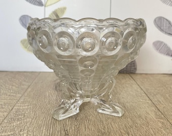 Vintage clear glass rose  bowl vase with circles pattern