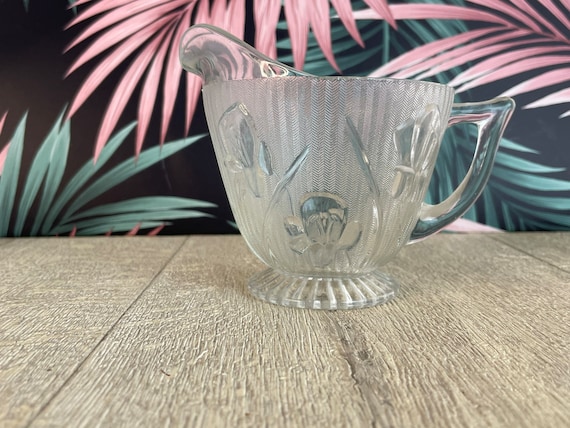 Jeanette Glass Vintage Milk Jug - Iris and Herringbone Pattern - Etsy