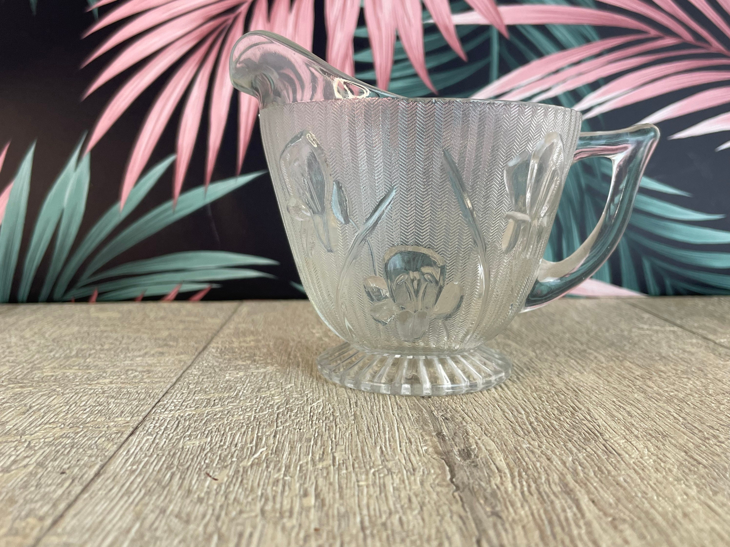Jeanette Glass Vintage Milk Jug - Iris and Herringbone Pattern - Etsy