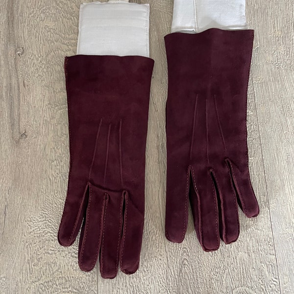 Gants longueur poignet en cuir de chevreau bordeaux - gants de jour vintage - gants shorties en petite taille