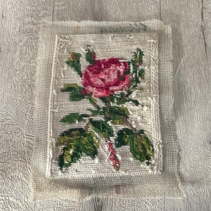 Vintage Needlepoint With Pink Rose Pattern Small Rectangular Craft ...