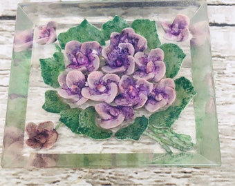 Reverse carved Lucite flower  brooch - bunch of violet brooch  - vintage jewellery gift for women