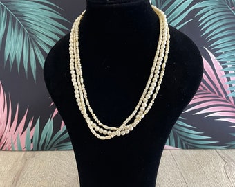 Multi strand faux pearl necklace - Vintage beaded cream princess length necklace for women