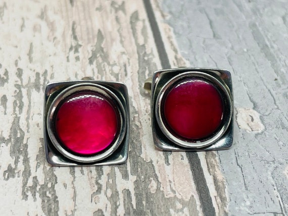 Mid century modern ruby red moonglow cuff links -… - image 6