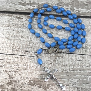 Pale Blue Rosary Necklace with Crucifix - Vintage Prayer Beads