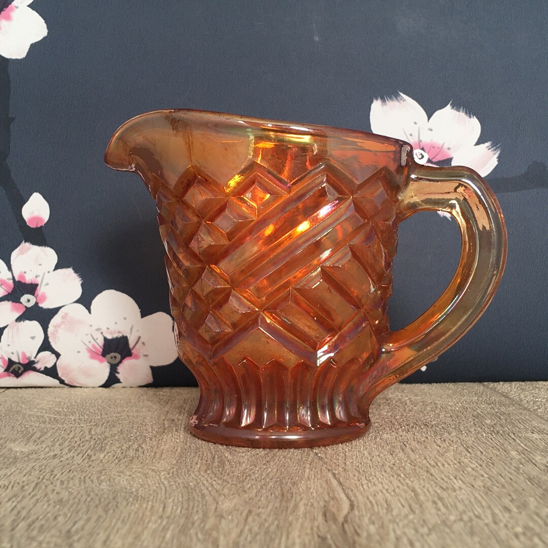 Orange Carnival Glass Sugar Milk Jug Marigold Orange Coloured Glass