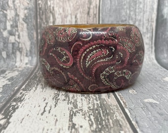 Extra wide wooden bangle - paisley effect bangle for women