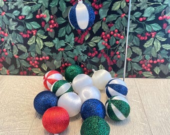 Lot De 22 Décos De Noël Vintage - Boules, Guirlandes, Couleur Bleu - Occasion