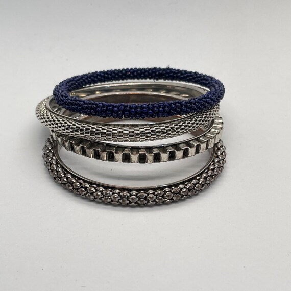 Instant Bangle Stack - Silver and Blue Narrow Met… - image 4