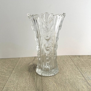 Vintage Clear Glass Vase with Raised Flower Pattern