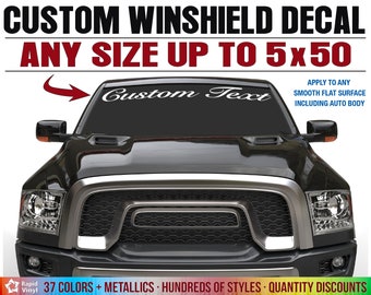 Custom Vinyl Windshield Decal, Sticker, Custom Lettering Any Size up to 5 x 50