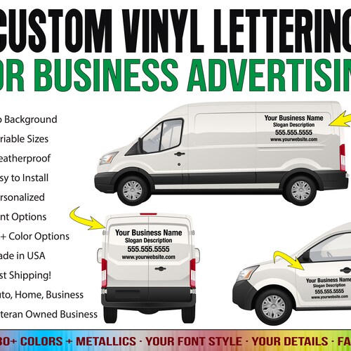 van car vehicle custom vinyl decal lettering 2 COLORS 2 decals 72" x 22" 