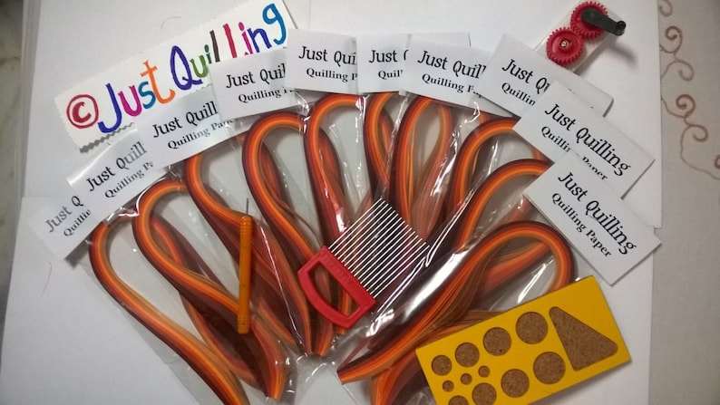 Quilling Paper 5mm 10 shades of Orange packs with tools crimper comb;toolPapercraft tools and accessories crimper machine mini board