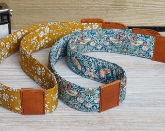 Liberty London Camera Strap: Floral DSLR Strap, Leather Patch