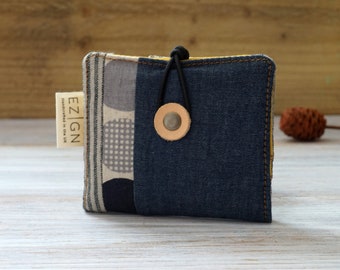 Blue Card Wallet, Mini Card Holder, Denim and Linen Patchwork Wallet, Mini Card and Banknote Carrier Wallet, Unique Denim Wallet Purse 2022