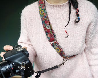 Floral Camera Strap: Liberty London Fabric, Adjustable Crossbody Sling