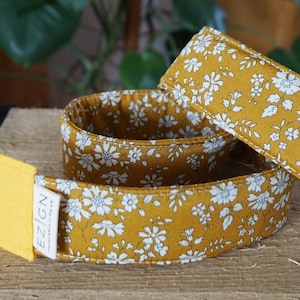 Sunshine Blooms Camera Strap, Mini Floral Yellow Fabric DSLR Strap, Birdwatching, Liberty of London Capel Mustard BEST SELLER image 1