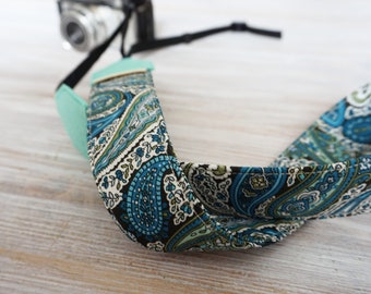 Turquoise Blue Paisley Strap, Paisley Floral DSLR Camera Strap, Turquoise Paisley Binoculars Strap, Outdoor Photography, New Camera Gifts