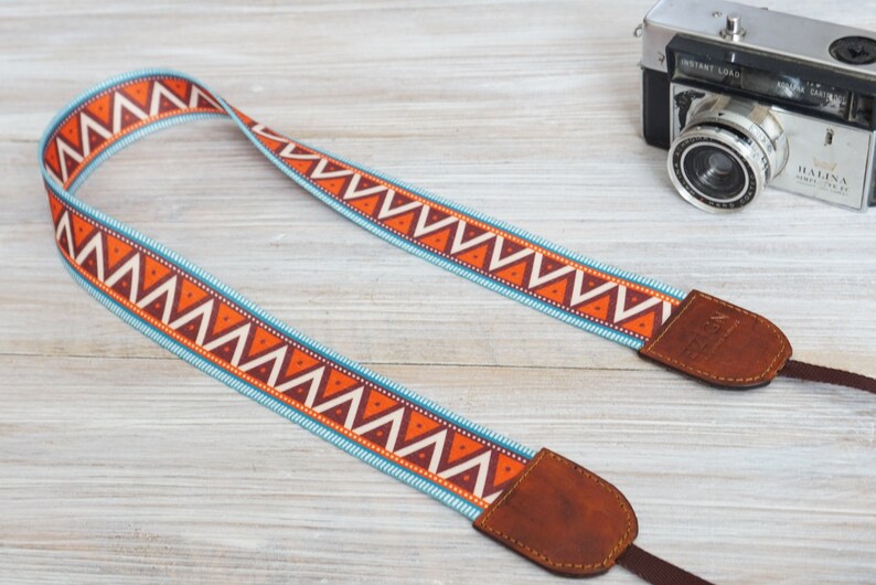 Triangle Mountains Strap, New Webbing Orange Camera Strap, Triangle Print DSLR Strap, Photography Gifts, Photoshoot Tools 2022 image 1