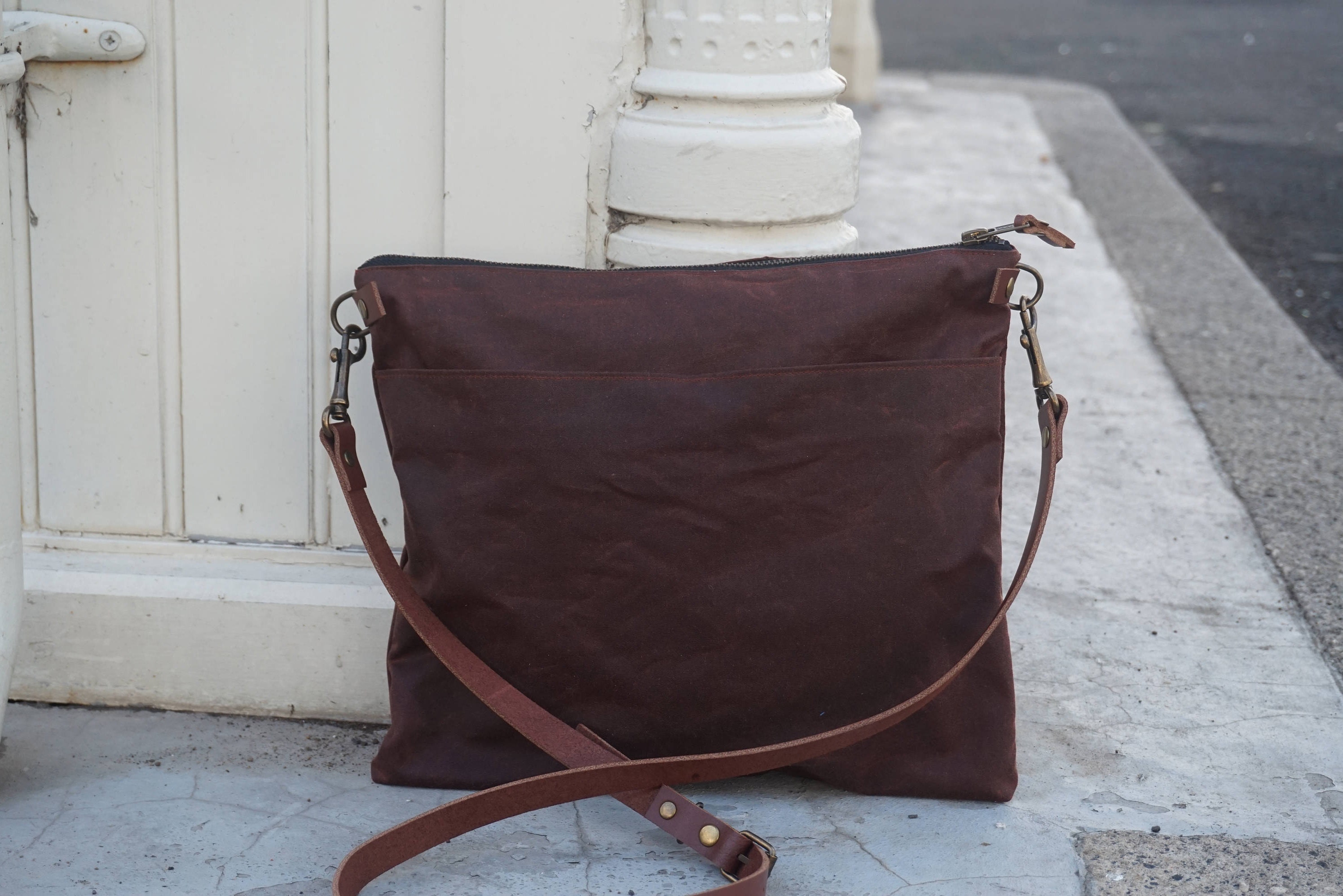 Brown Wax Canvas Bag Wax Coated Canvas Shoulder Bag Etsy