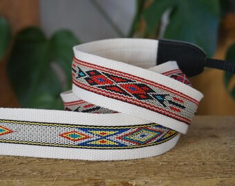 Tribal Motifs DSLR Camera Strap: Red and Yellow Ethnic Woven Binoculars Strap