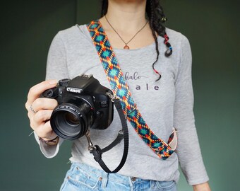 African Motifs Camera Strap: Webbing Crossbody Sling, Adjustable DSLR Strap