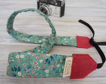 Green Camera Strap, Floral DSLR Camera Strap, Photo Studio Tools and Accessories, Liberty of London Donna Leigh Green