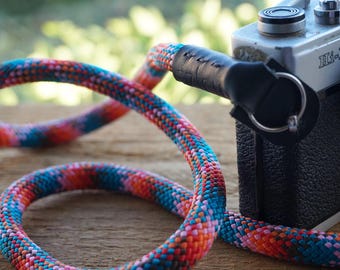 Courroie pour appareil photo en corde cousue main : écharpe pour reflex numérique/jumelles, garnitures en cuir