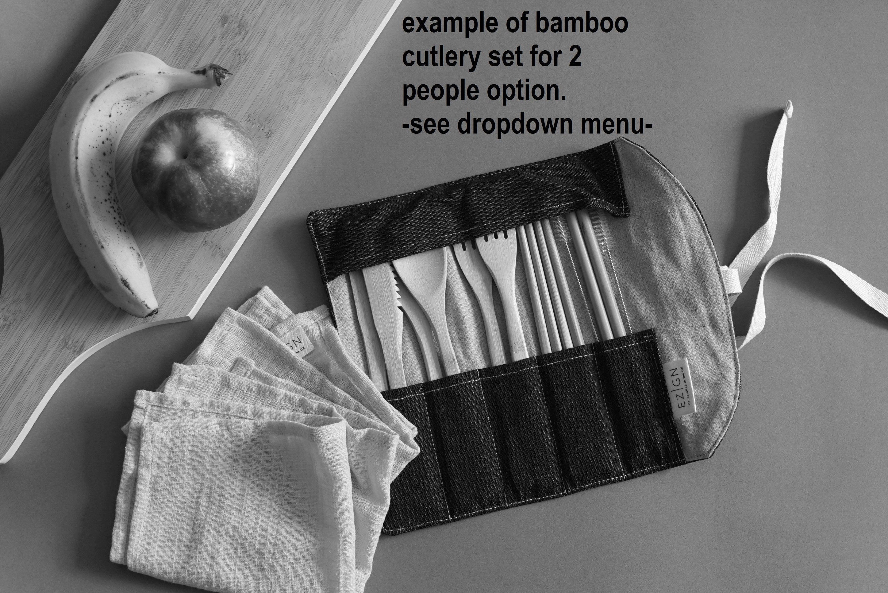 Fabric Cutlery Roll Reusable Bamboo Cutlery Set Etsy