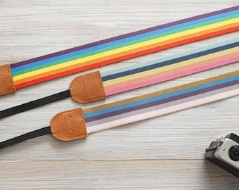 Rainbow Stripe Camera Strap, Regular and Pastel Rainbow DSLR Camera Strap, Woven Webbing, LGBTQI Gifts, 2022 Photography Collection