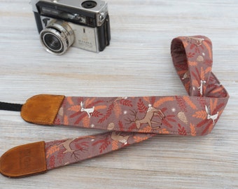 Deer and Hare Camera Strap, Wild Forest Animals Print Strap, Birdwatching Outdoor Photography, DSLR Camera Crossbody Strap, Binoculars Strap