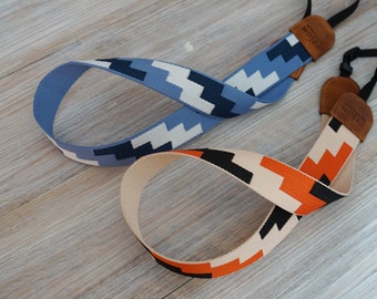 Tetris Webbing Camera Strap, Orange and Blue Webbing DSLR Camera Strap, Woven Webbing Camera Sling, Photographer Gifts Restocked for 2024