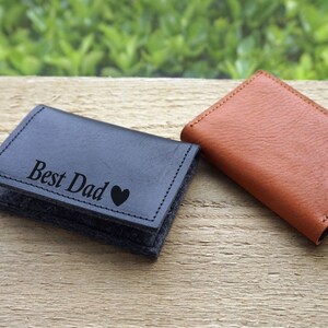 Cartera del Día del Padre, Cartera sencilla de cuero y fieltro, Cartera personalizada con tarjetero, Cartera minimalista, Cartera de cuero italiano y fieltro de lana