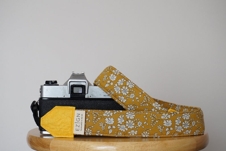 Sunshine Blooms Camera Strap, Mini Floral Yellow Fabric DSLR Strap, Birdwatching, Liberty of London Capel Mustard BEST SELLER image 6