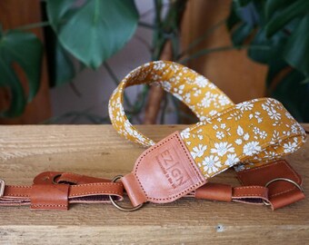 Floral Tana Lawn Camera Strap: Italian Leather, Adjustable DSLR Strap