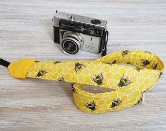 Bees Camera Strap, Yellow Bees and Honeycomb DSLR Camera Strap, Outdoor Bees Photography, Camera Geeks, Yellow Personalized Binocular Strap