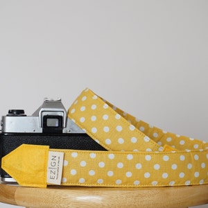 Polka Dots Camera Strap, Yellow DSLR Camera Strap with Lens Cap Pocket, Personalized Photographer Gifts, Photo Studio Tools