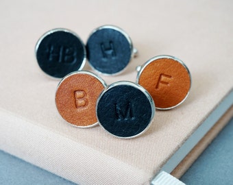 Monogram Leather Cufflinks, Personalised Anniversary Gift