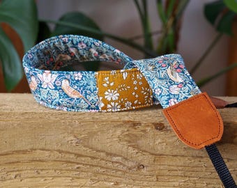 Floral Camera Strap: Liberty London Strawberry Thief Print